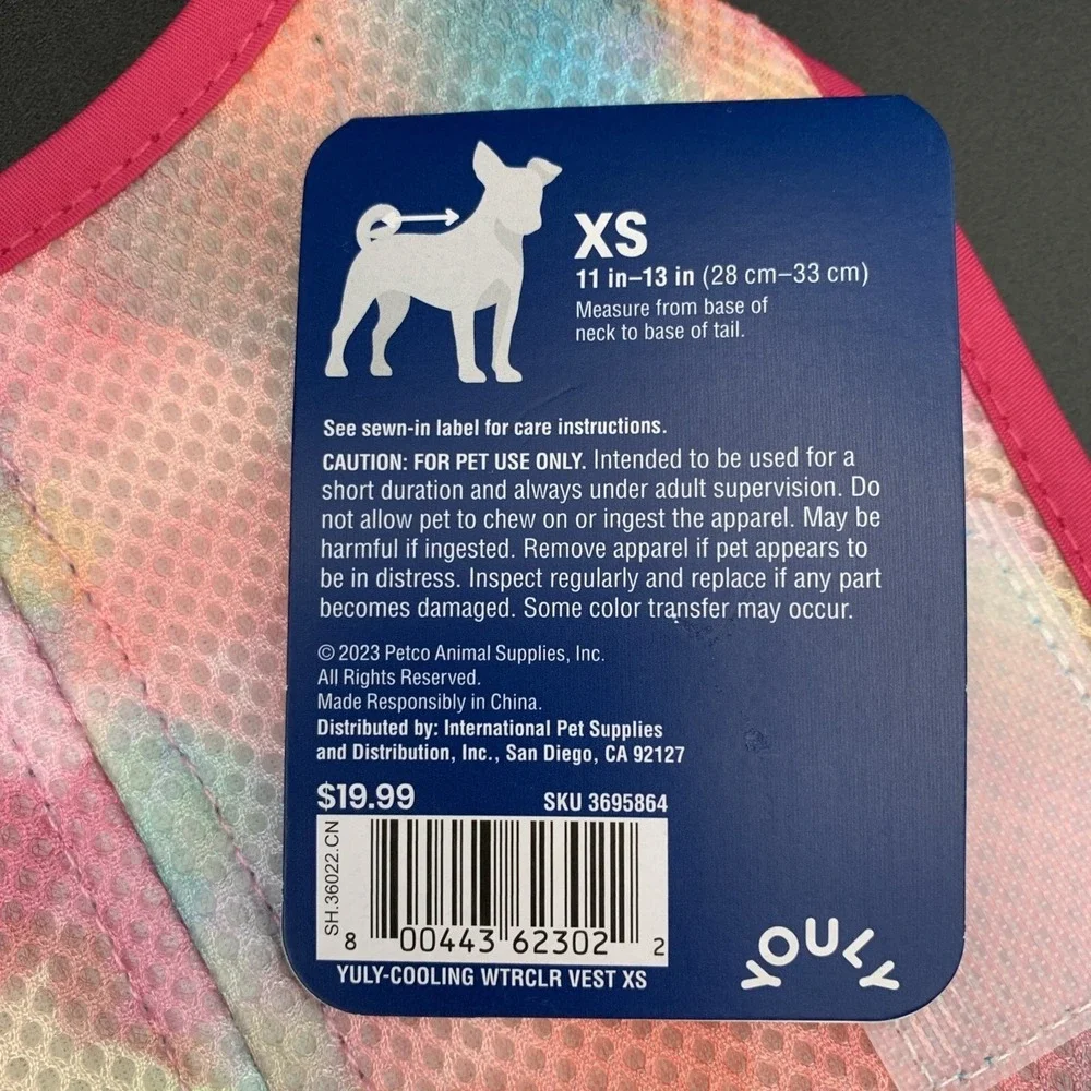 Youly Cooling Nature Lover Dog Vest Size XS Watercolor Pink Tie Dye 11 - 13 Inch